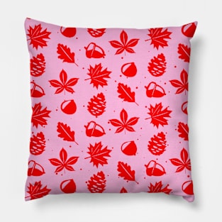 Red Graphic Nature Pattern on Pink Background Pillow