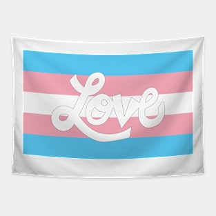 Transgender pride flag with Love text Tapestry