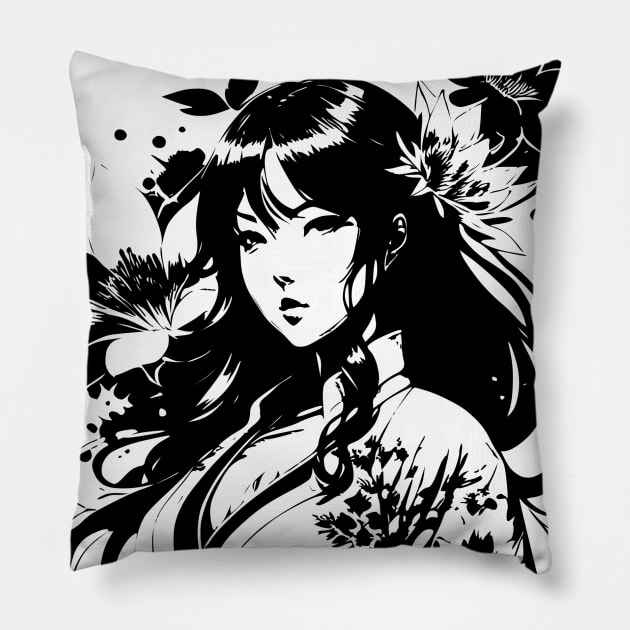 Anime Girl With Kimono 04 Pillow by SanTees