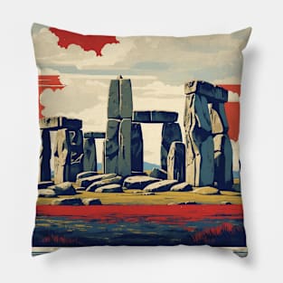 Stonehenge Wiltshire United Kingdom Vintage Travel Tourism Poster Pillow