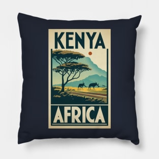 A Vintage Travel Art of Kenya - Africa Pillow