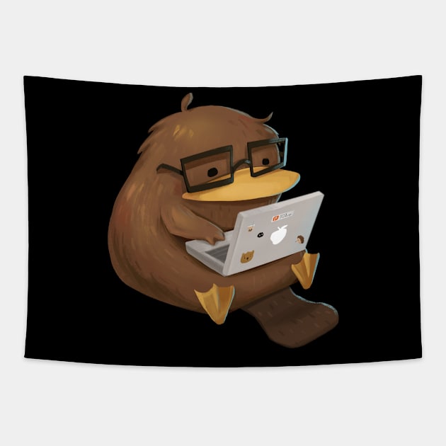 Nerdy Platypus at Work on the Laptop Tapestry by PamelooArt