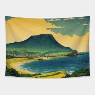 Jeju Island South Korea Starry Night Travel Tourism Retro Vintage Tapestry