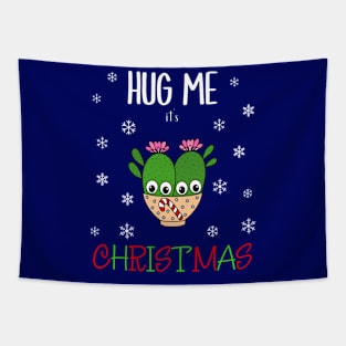 Hug Me It's Christmas - Cacti Couple In Christmas Candy Cane Bowl Tapestry