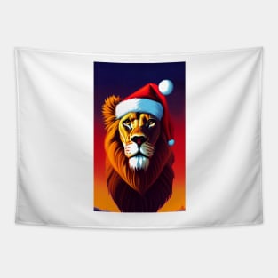 Santa Paws Is Coming To Town Lion Tapestry