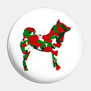 Lilly the Shiba Inu Silhouette - Christmas Camo on White Pin