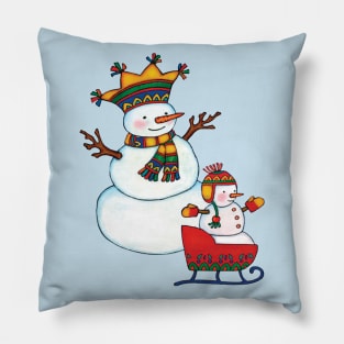 Snowman and Snowchild Pillow