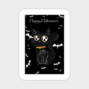 Happy Halloween - Black Big Eyed Cat Magnet