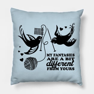 birds knitting needles yarn funny knitter crafts fantasy Pillow