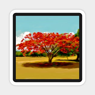 Blooming Red Flamboyan Tree Magnet