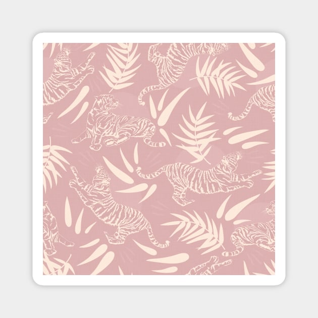 Tigers and Bamboo Leaves / Light Pink Magnet by matise