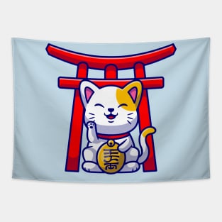 Cute Lucky Cat Cartoon Tapestry