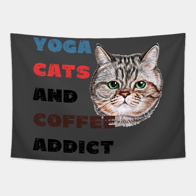 Yoga cats and coffee addict funny quote for yogi Tapestry by Red Yoga