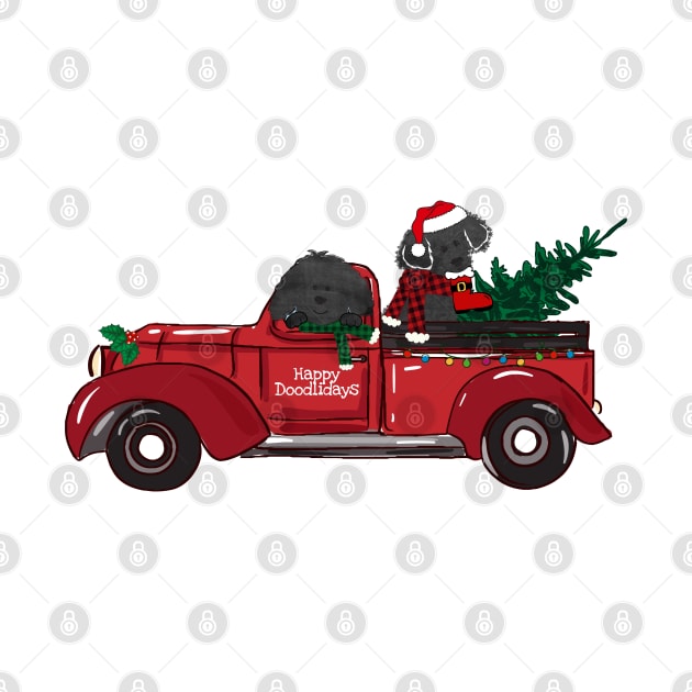 Cartoon Labradoodles Vintage Red Christmas Truck by emrdesigns