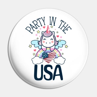 Retro Party In The USA 4th of July Unicorn Rainbows Pin