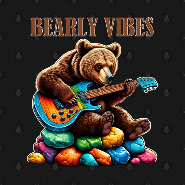 Bearly Vibes Bear Playing Guitar by Merchweaver