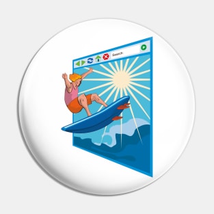 Surfing on Internet Retro Pin