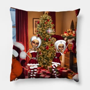 Santa Claus and elves after work Pillow