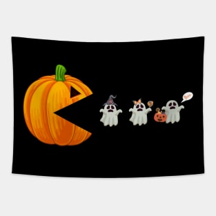 Funny Halloween Pumpkin Eating Ghost, Gamer Men Women Kids Shirt Tapestry