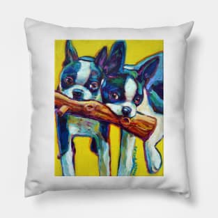 Cute Boston Terrier Puppies by Robert Phelps Pillow