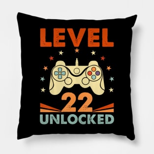 Level 22 Unlocked Video Gamer 22nd Birthday 22 Year Old Pillow