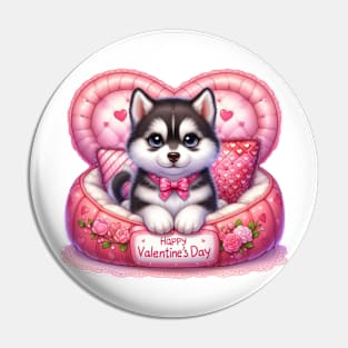 Valentine Siberian Husky Dog in Bed Pin