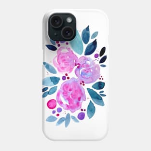 Watercolor flower bouquet - pink and teal Phone Case