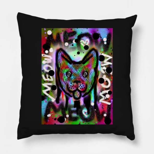 Spray Paint Cat V6 Pillow by IgorAndMore