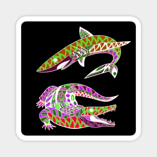 shark and the gator ecopop art in pattern swamp Magnet