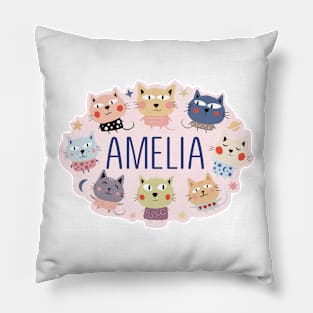 Amelia name with cartoon cats Pillow