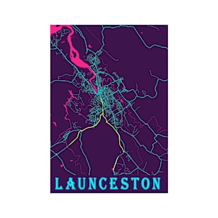 Launceston Neon City Map T-Shirt