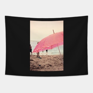 Red Striped Summer Beach Umbrella Tapestry