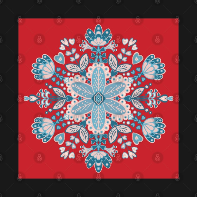 Blue, Pink and Red Mandala Snowflake Pattern by NattyDesigns