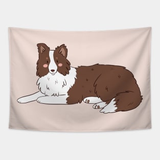 Cute cartoon brown border collie dog Tapestry