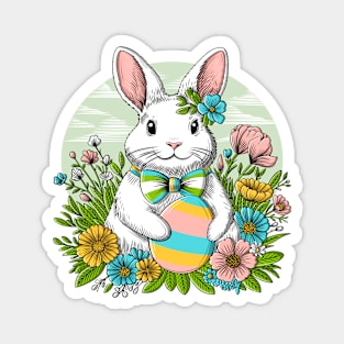 Easter bunny illustration with egg and flowers Magnet