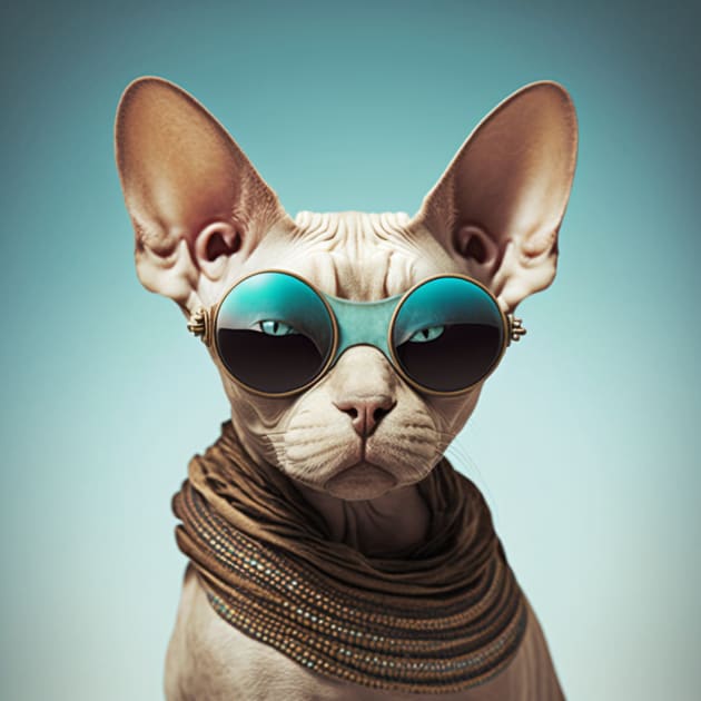 Concentrated sphinx cat with glasses looks at the camera on a blue background Kids T-Shirt by KOTYA