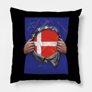 Denmark Flag European Union Flag Ripped Open - Gift for Danish From Denmark Pillow