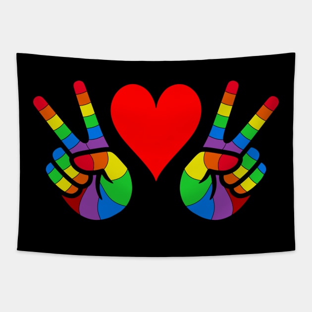 LGBT Peace and Love Rainbow design Tapestry by DavidSpeedDesign