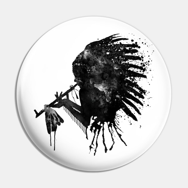 Indian with Headdress Black and White Silhouette Pin by Marian Voicu