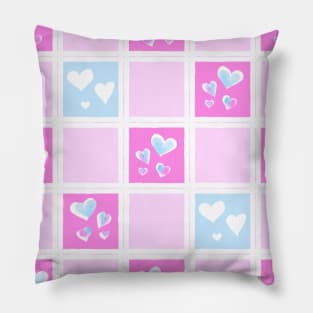 Sweet Checkered Heart Pattern - Pink and Blue Pillow