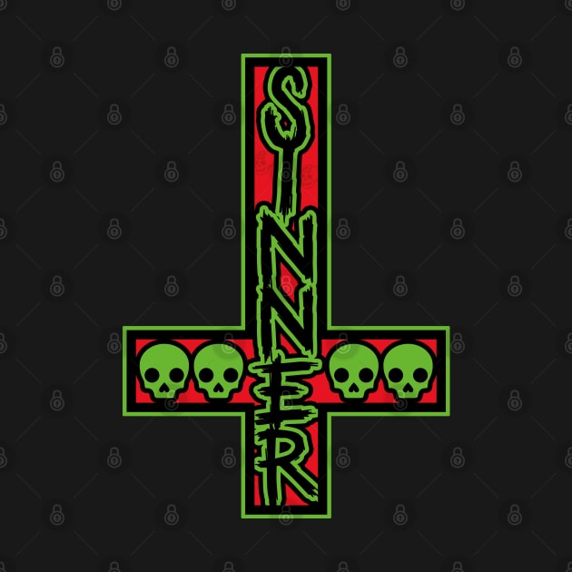 Sinner On Inverted Cross Red And Green by Creative Style