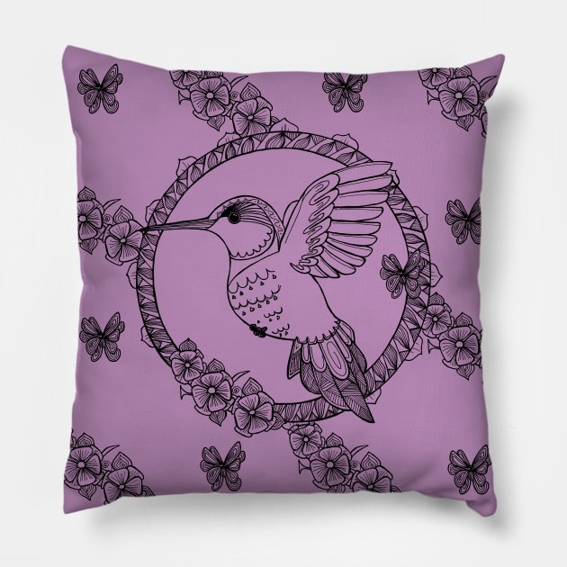 Hummingbird anti-stress&black_pink Pillow by Eirene San