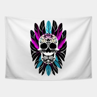 skull with feathers Tapestry