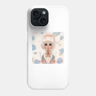 Run As Mad As You Choose Marie Antoinette Portrait With Red Silk Bow Silver Hair Updo With Light Pink Baby Rose Crown And A Light Blue Rose BackGround Done In Anime Style Phone Case