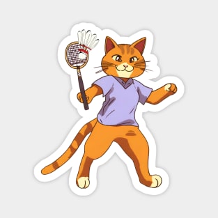 Anime Cat Playing Badminton Magnet