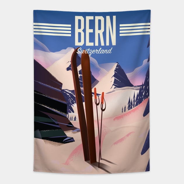 Bern switzerland ski poster Tapestry by nickemporium1