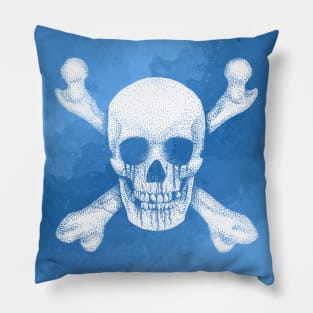 Jolly Roger Pirate Skull Blue Watercolour Pillow