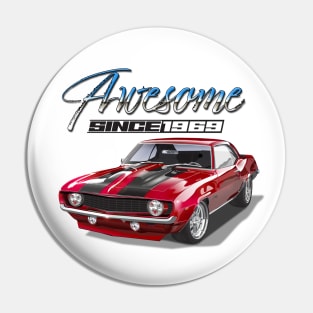 Awesome Since 1969 Red Chevy Camaro Muscle Car Pin