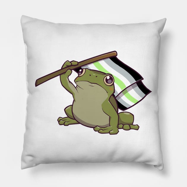 Agender Pride Flag-Holding Frog Pillow by saltuurn