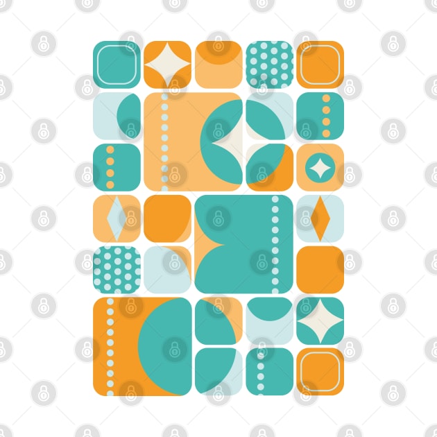 Atomic Age, Mid Century Abstract Teal, Aqua, Orange by tramasdesign